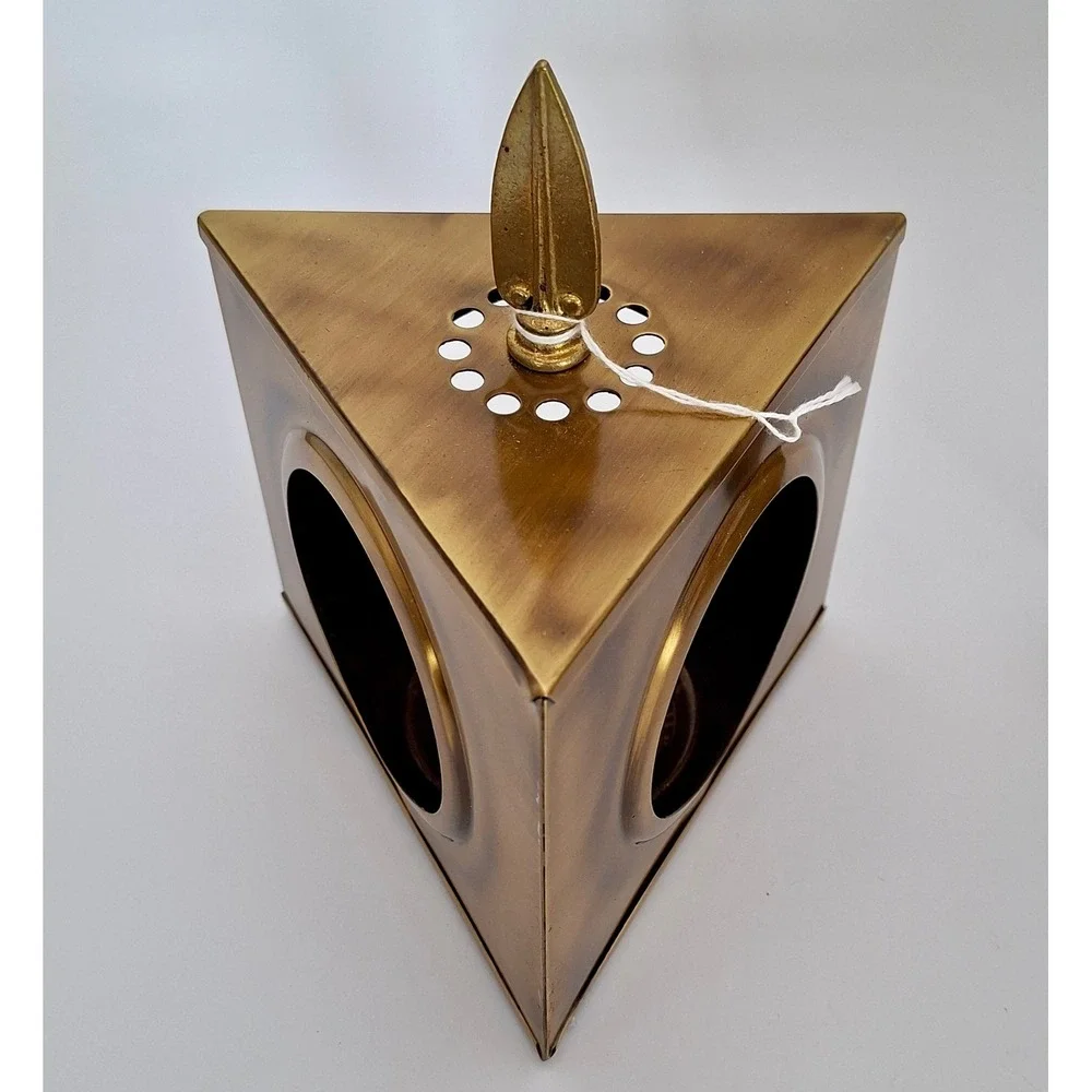 Vintage Copper Craft Solid Brass Triangular Candle Lanterns Votive Holders Pair